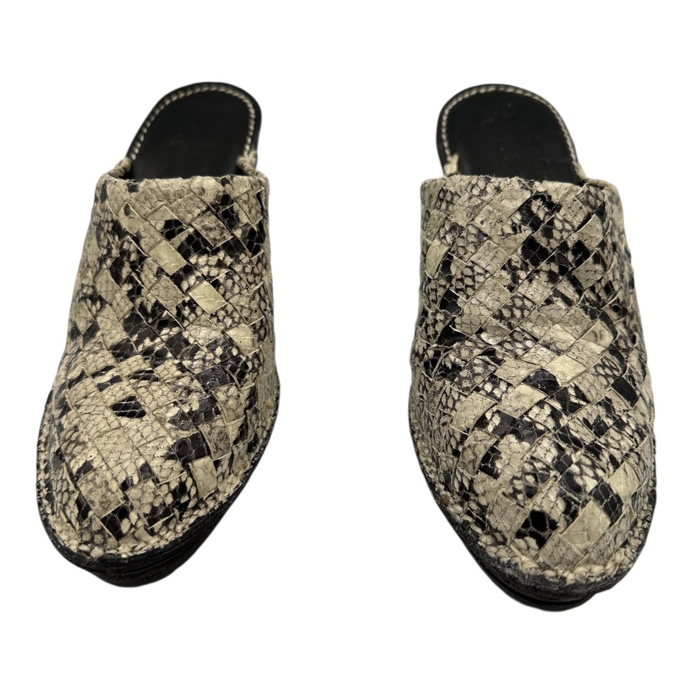 Vera Gomma Busy Woven Snakeskin Mule Block Heels Women's Size 6.5 M
